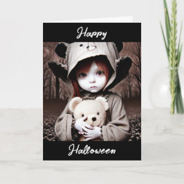 Happy Halloween | Creepisches Kind mit Teddy Bär Karte