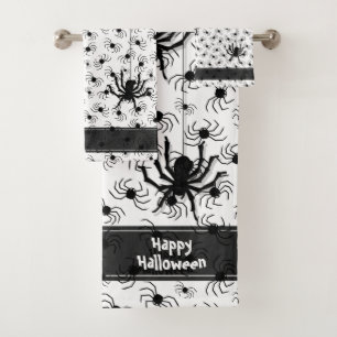 Happy Halloween Creepy Crawly Spiders White BG Badhandtuch Set