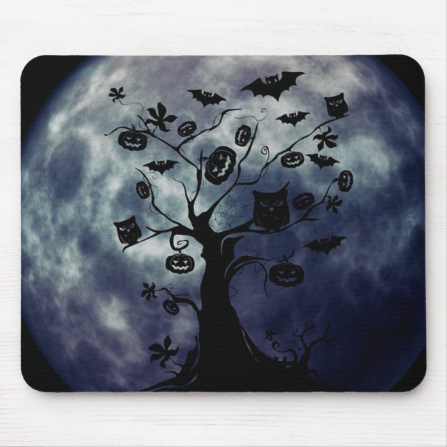 Happy Halloween Creepy Owls auf einem Baummousepad Mousepad (Vorne)
