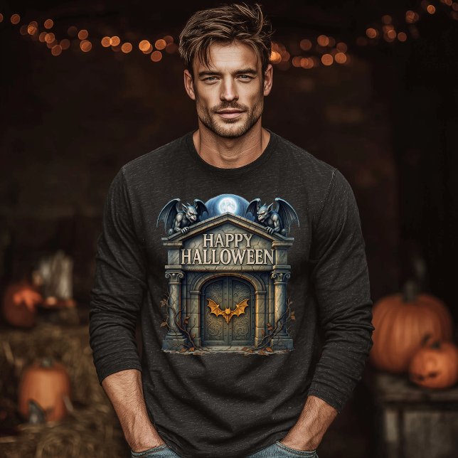 Happy Halloween Crypt mit Gargoyles Tri-Blend Shirt (Von Creator hochgeladen)
