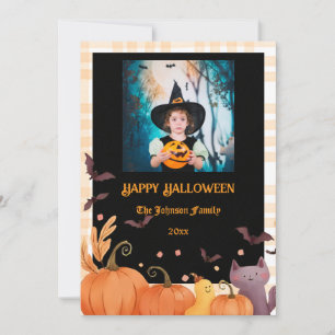 Happy Halloween Custom Foto Gingham Holiday Card Karte