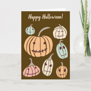 Happy Halloween Custom Message Pastel Pumpkins Karte