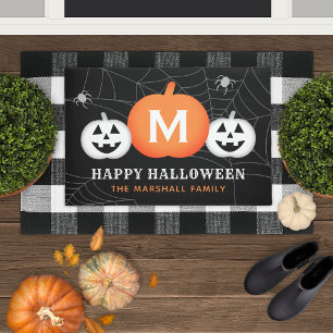 Happy Halloween Custom Monogram Initial Pumpkins Fußmatte