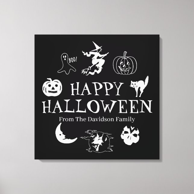 Happy Halloween custom name black spooky decor Leinwanddruck (Vorderseite)