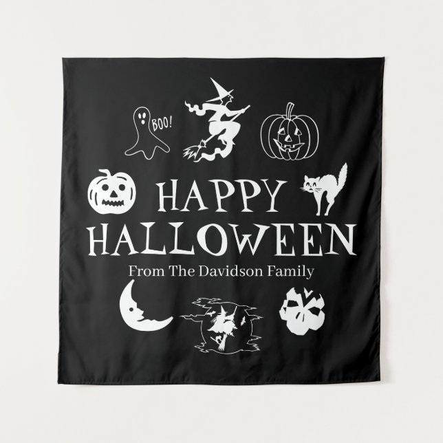 Happy Halloween custom name black spooky decor Wandteppich (Vorderseite)