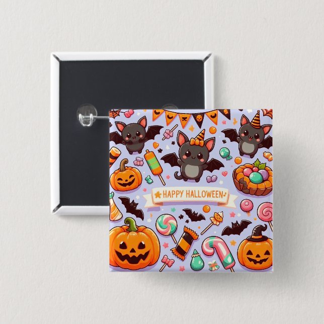 Happy halloween cute bats candy button (Vorne & Hinten)