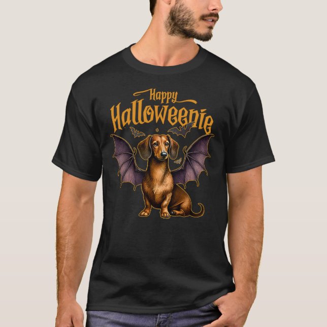 Happy Halloween Dachshund Bat T-Shirt (Vorderseite)