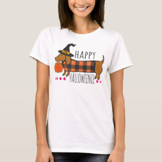 Happy Halloween Dackel Buffalo Kariert Spooky T-Shirt