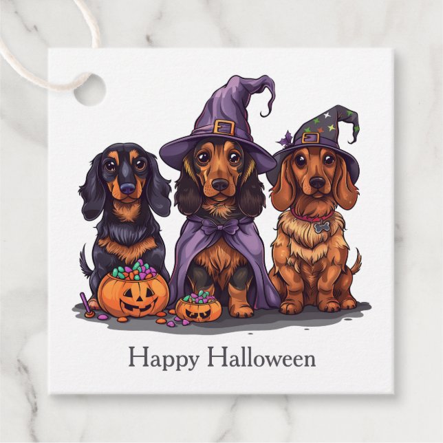 Happy Halloween Dackel Hexenhunde Geschenkanhänger (Vorderseite)
