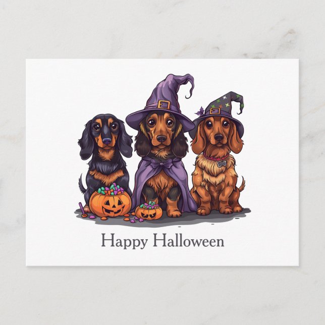 Happy Halloween Dackel Hexenhunde Postkarte (Vorderseite)