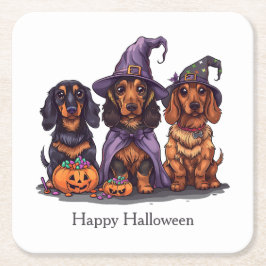 Happy Halloween Dackel Hexenhunde Rechteckiger Pappuntersetzer