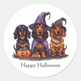 Happy Halloween Dackel Hexenhunde Runder Aufkleber