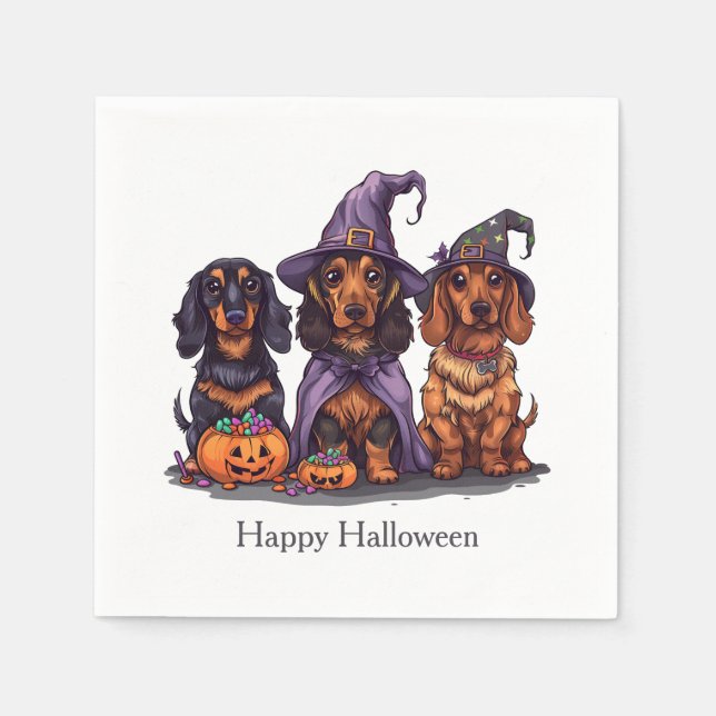 Happy Halloween Dackel Hexenhunde Serviette (Vorderseite)
