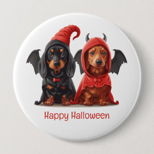 Happy Halloween Dackel Hunde Devil Bat Button