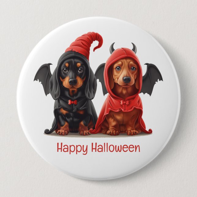 Happy Halloween Dackel Hunde Devil Bat Button (Vorderseite)