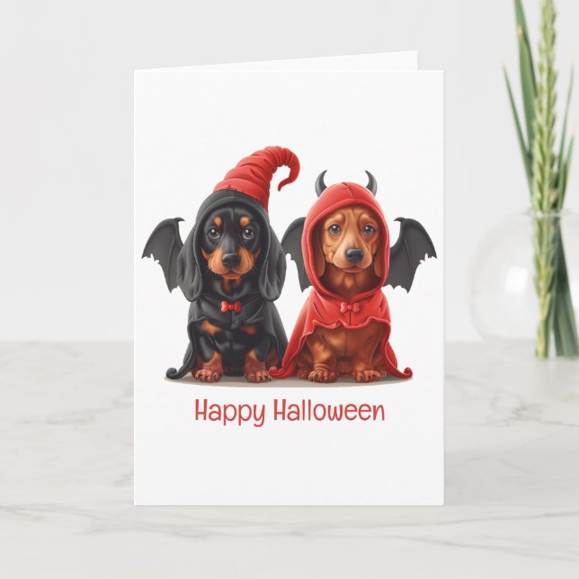 Happy Halloween Dackel Hunde Devil Bat Karte (Vorderseite)