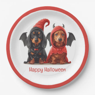 Happy Halloween Dackel Hunde Devil Bat Pappteller