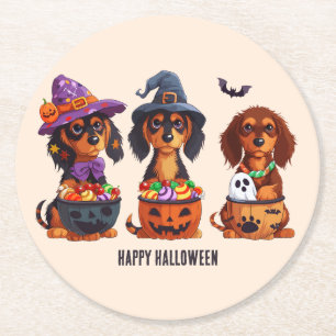 Happy Halloween Dackel Hunde Runder Pappuntersetzer