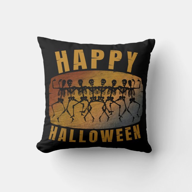HAPPY HALLOWEEN DANCING SKELETON KISSEN (Vorderseite)