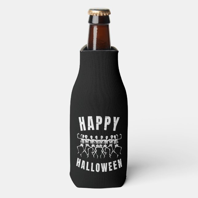 HAPPY HALLOWEEN DANCING SKELETONS FLASCHENKÜHLER (Flaschenvorderseite)