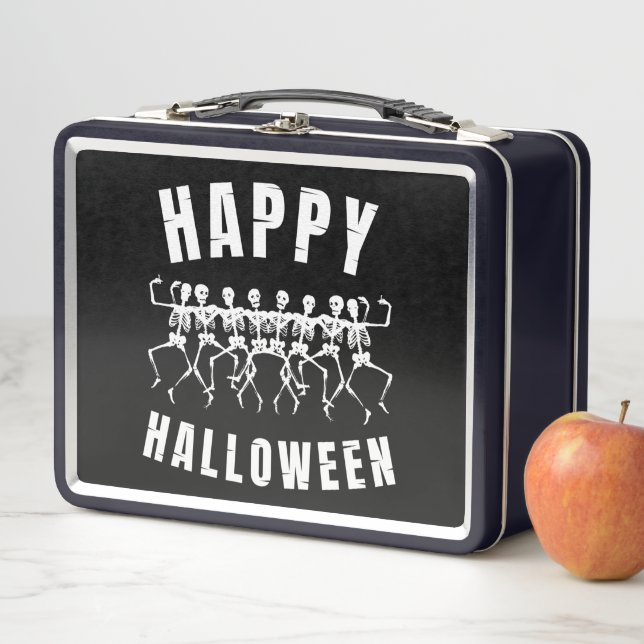 HAPPY HALLOWEEN DANCING SKELETONS METALL BROTDOSE (Beispiel)