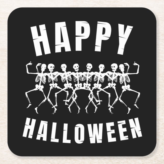 HAPPY HALLOWEEN DANCING SKELETONS RECHTECKIGER PAPPUNTERSETZER (Vorderseite)