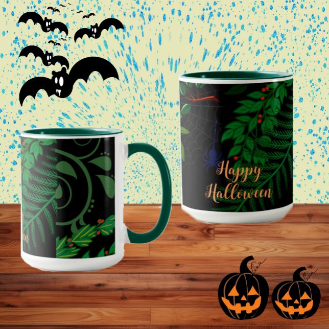 Happy Halloween Dark Green Botanical Foliage Tasse (Happy Halloween Dark Greenery Botanical Foliage Mug)