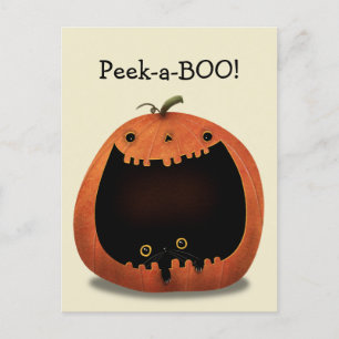 Happy Halloween Dekoration Black Cat in Pumpkin Postkarte