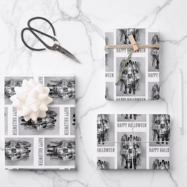 Happy Halloween. Distressed skull Geschenkpapier Set (Vorderseite)