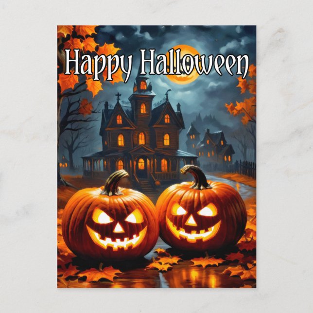 Happy Halloween, ein furchtbares Spuk Haus Postkarte (Vorderseite)