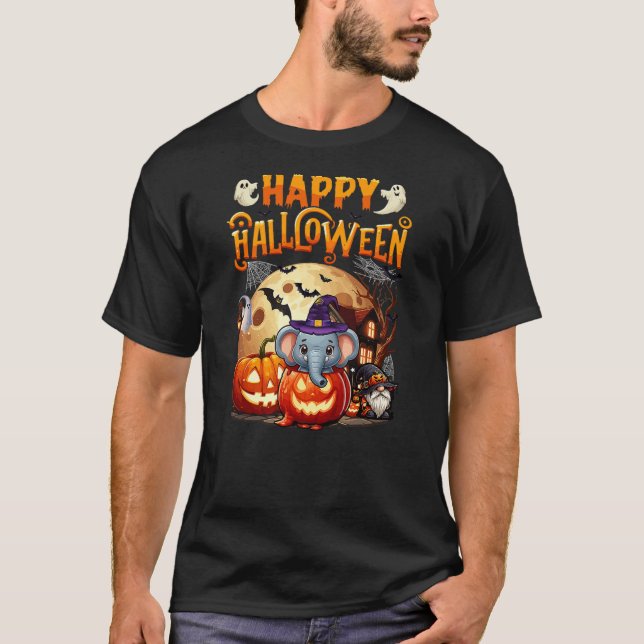 Happy Halloween Elephant Cosplay Witch In Carved P T-Shirt (Vorderseite)