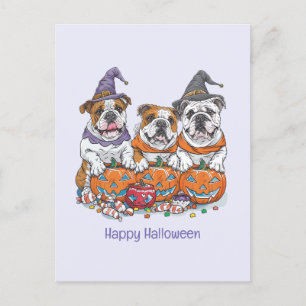 Happy Halloween English Bulldogs Pumpkin Postkarte