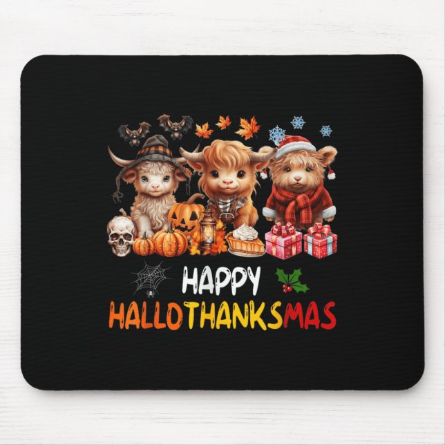Happy Halloween Erntedank Weihnachtshochland Co Mousepad (Vorne)