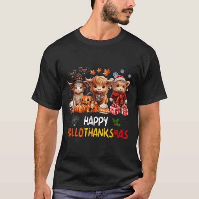 Happy Halloween Erntedank Weihnachtshochland Co T-Shirt (Vorderseite)
