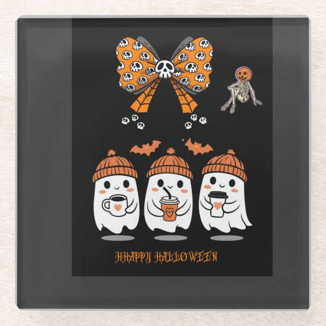 Happy Halloween – fantômes café mignons Glasuntersetzer (Vorderseite)