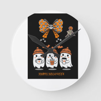Happy Halloween – fantômes café mignons Runde Wanduhr