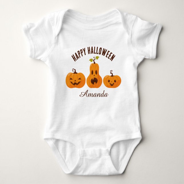 Happy Halloween farbenfrohe Funny Orange Pumpkins Baby Strampler (Vorderseite)