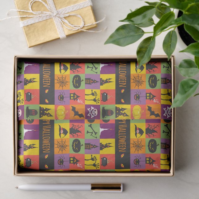 Happy Halloween farbenfrohe moderne Icons | Urlaub Seidenpapier (Geschenk)