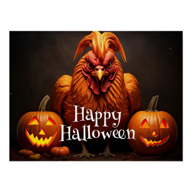 Happy Halloween Farm Chicken Rooster Pumpkin Patch Poster (Vorderseite)