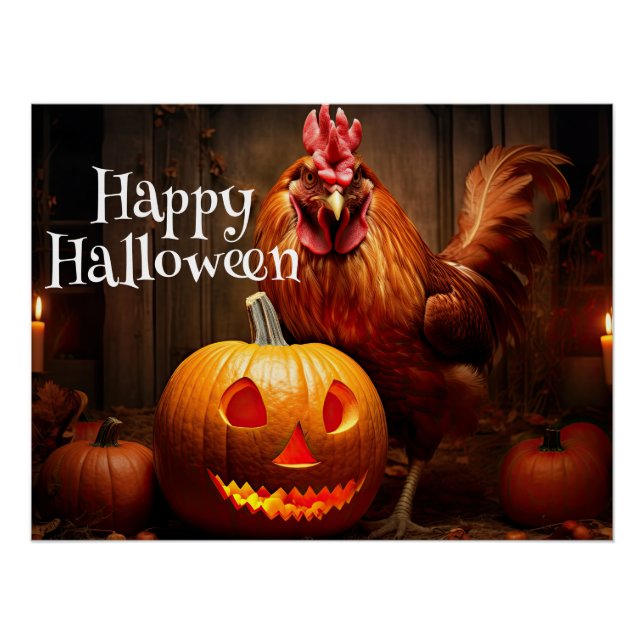 Happy Halloween Farm Chicken Rooster Pumpkin Patch Poster (Vorderseite)
