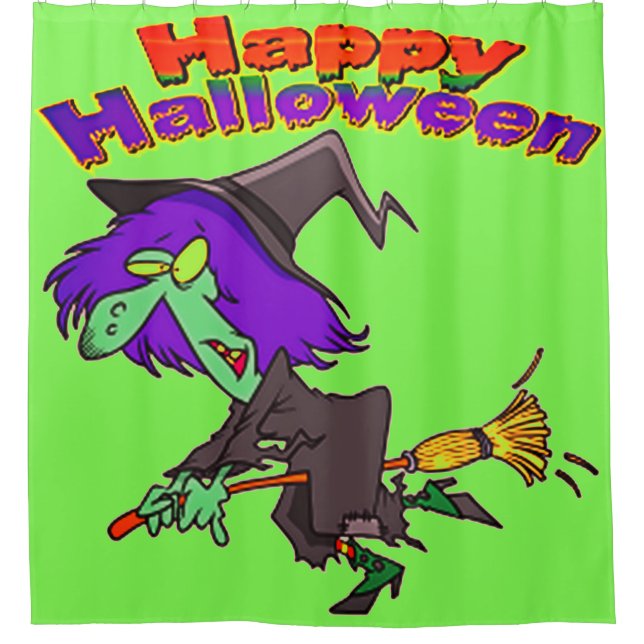 Happy Halloween Flying Hexe Duschvorhang (Vorderseite)