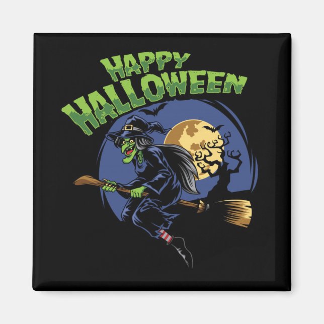 Happy Halloween Flying Hexe Magnet (Vorne)