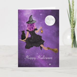 Happy Halloween Flying Magical Hexe Karte