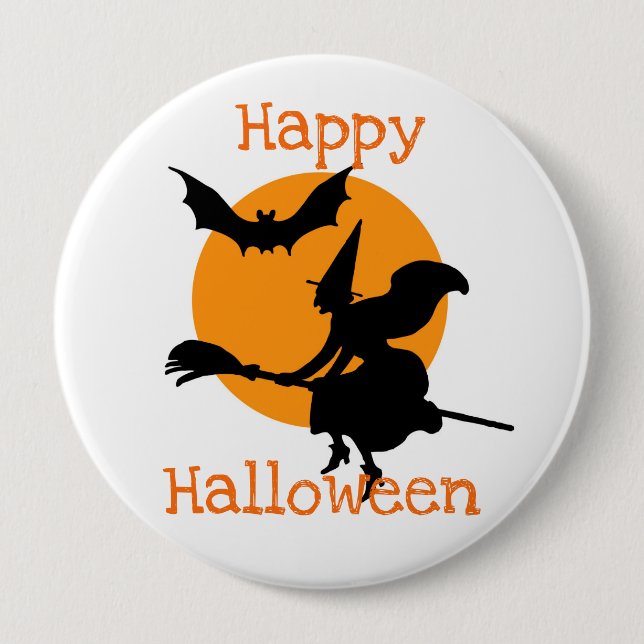 Happy Halloween Flying Witch and Bat Button (Vorderseite)