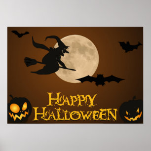 "HAPPY HALLOWEEN" FLYING WITCH POSTER