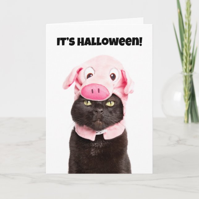 Happy Halloween For Anyone Cat in Pig Cosutme Feiertagskarte (Vorderseite)