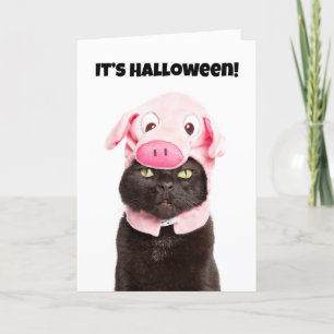 Happy Halloween For Anyone Cat in Pig Cosutme  Feiertagskarte