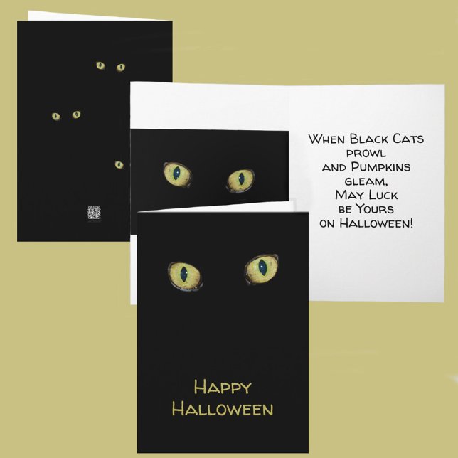Happy Halloween Fotografy Yellow Cat Eyes Black Karte (Von Creator hochgeladen)