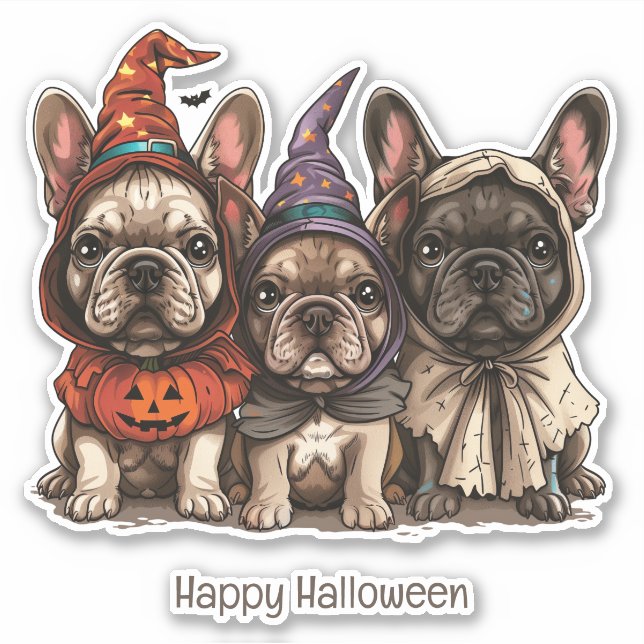 Happy Halloween French Bulldogs Aufkleber (Vorderseite)