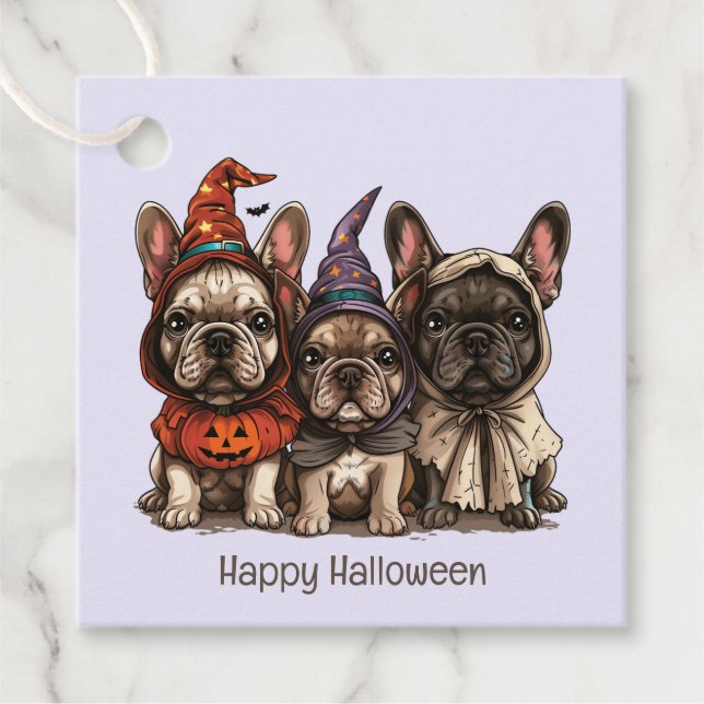 Happy Halloween French Bulldogs Geschenkanhänger (Vorderseite)